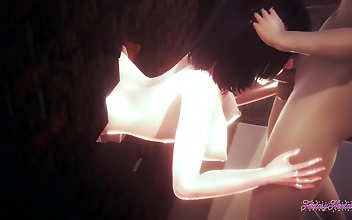 Japanese Hentai Threesome: Hinata Blowjob And Sex Through A Wall - Naruto Inspired Porn